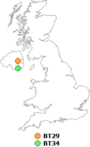 map showing distance between BT29 and BT34