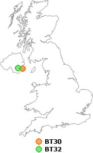 map showing distance between BT30 and BT32