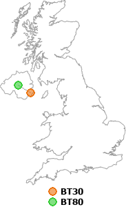 map showing distance between BT30 and BT80