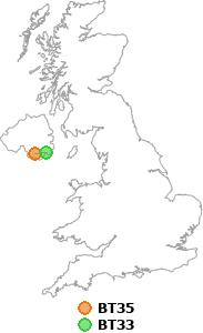 map showing distance between BT35 and BT33