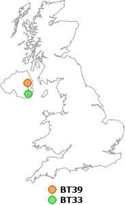 map showing distance between BT39 and BT33