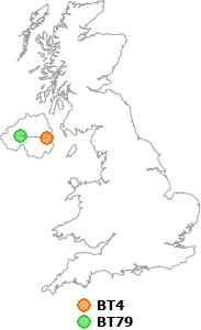 map showing distance between BT4 and BT79