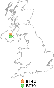 map showing distance between BT42 and BT29