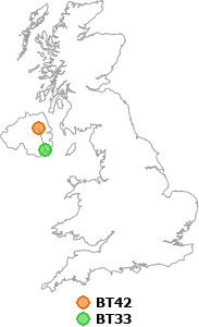 map showing distance between BT42 and BT33