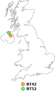 map showing distance between BT42 and BT52
