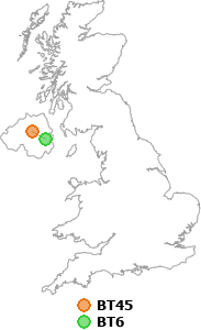 map showing distance between BT45 and BT6