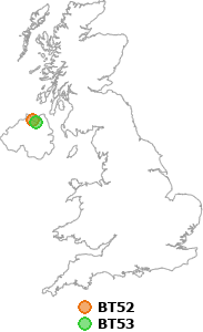 map showing distance between BT52 and BT53