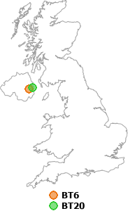 map showing distance between BT6 and BT20