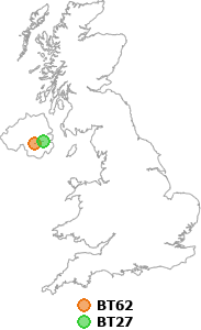map showing distance between BT62 and BT27