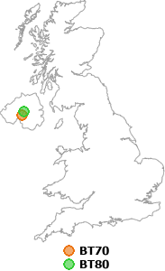 map showing distance between BT70 and BT80