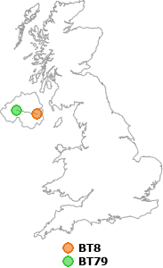 map showing distance between BT8 and BT79
