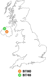 map showing distance between BT80 and BT48