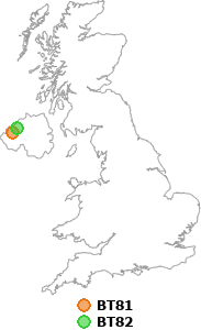 map showing distance between BT81 and BT82