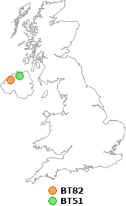 map showing distance between BT82 and BT51