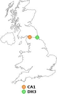 map showing distance between CA1 and DH3