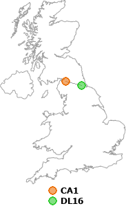 map showing distance between CA1 and DL16