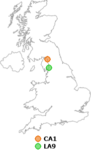 map showing distance between CA1 and LA9