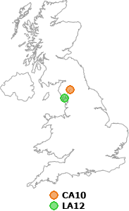 map showing distance between CA10 and LA12