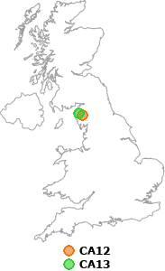 map showing distance between CA12 and CA13