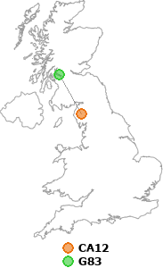 map showing distance between CA12 and G83