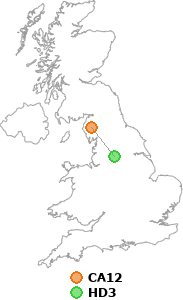 map showing distance between CA12 and HD3