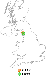 map showing distance between CA12 and LA22