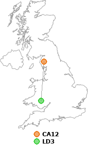 map showing distance between CA12 and LD3