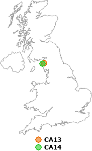 map showing distance between CA13 and CA14