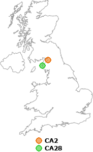 map showing distance between CA2 and CA28