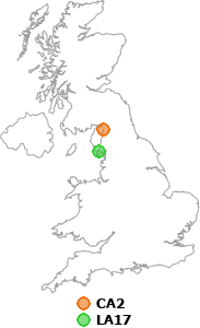 map showing distance between CA2 and LA17