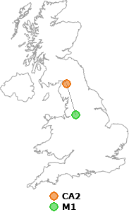 map showing distance between CA2 and M1