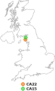 map showing distance between CA22 and CA15