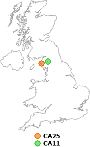 map showing distance between CA25 and CA11