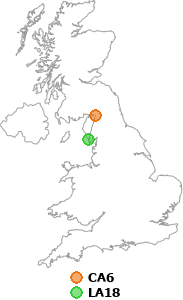 map showing distance between CA6 and LA18