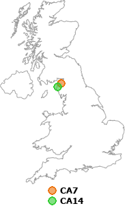 map showing distance between CA7 and CA14
