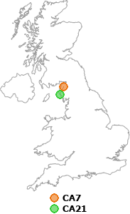 map showing distance between CA7 and CA21