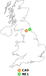 map showing distance between CA9 and NE1