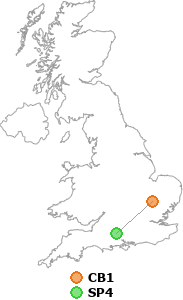 map showing distance between CB1 and SP4