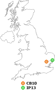 map showing distance between CB10 and IP13