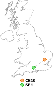 map showing distance between CB10 and SP4