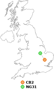 map showing distance between CB2 and NG31