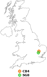 map showing distance between CB4 and SG8