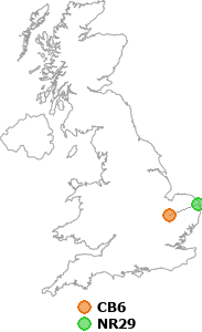 map showing distance between CB6 and NR29