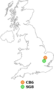 map showing distance between CB6 and SG8