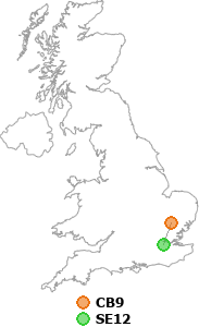 map showing distance between CB9 and SE12