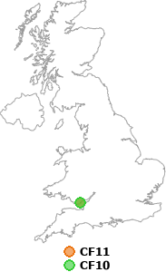 map showing distance between CF11 and CF10