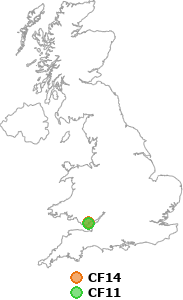 map showing distance between CF14 and CF11