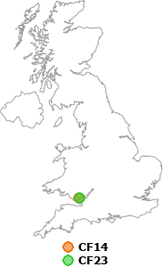 map showing distance between CF14 and CF23