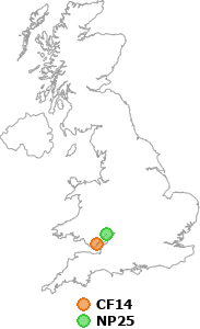 map showing distance between CF14 and NP25
