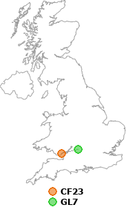 map showing distance between CF23 and GL7